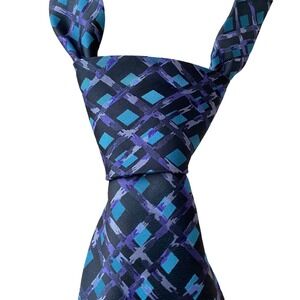 Canali Tie Mens Blue Purple Black Geometric Abstract 100% Silk Necktie Italy‎